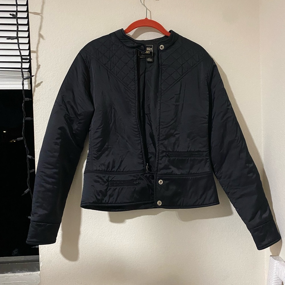 Guess Black Cropped Zip-Up Winter Coat